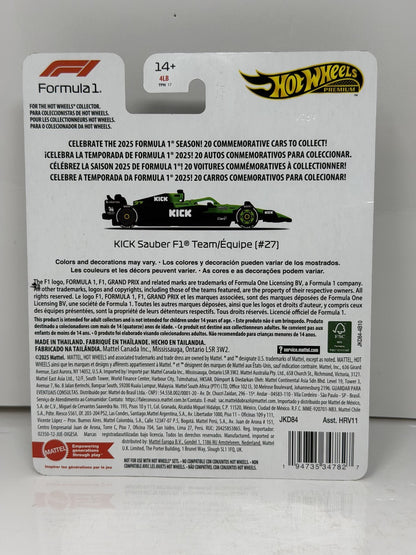 Hot Wheels Premium Formula 1 Kick Sauber F1 Team #27 1:64 Diecast