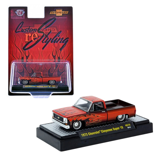 M2 Machines Custom Restyling 1973 Chevrolet Cheyenne Super 10 Flames 1:64 Diecast