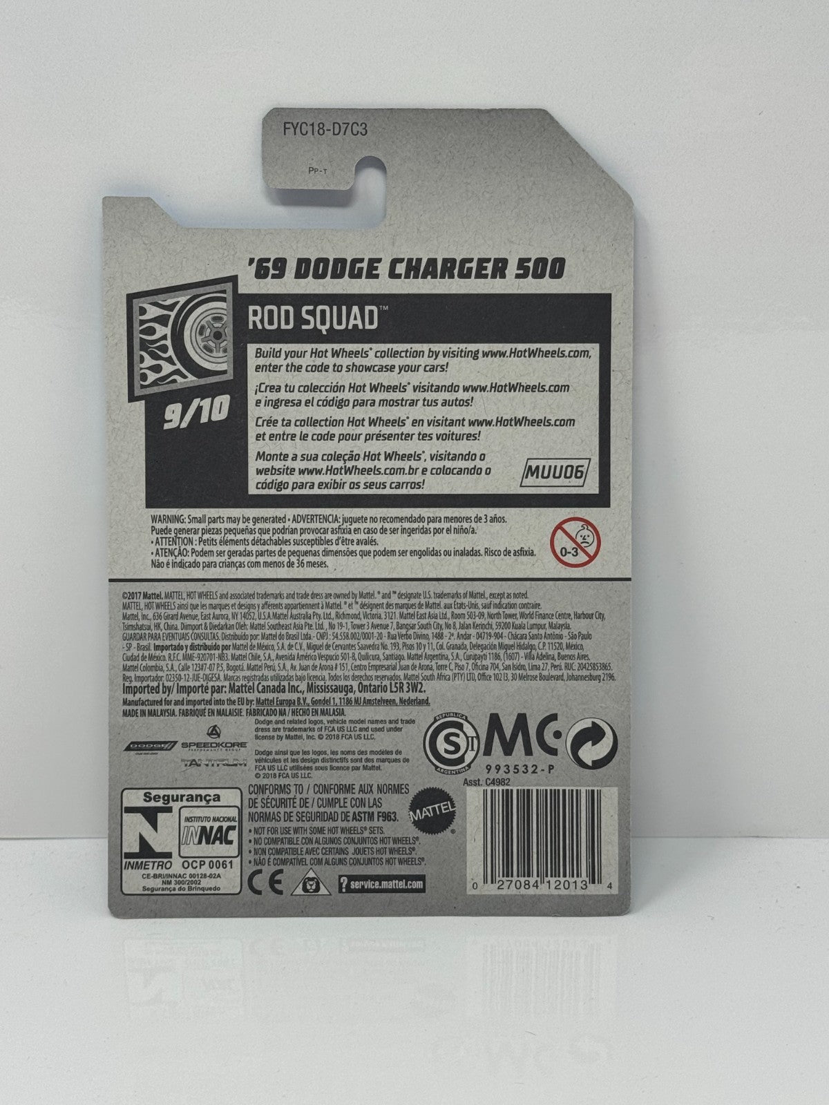 Hot Wheels Rod Squad 1969 Dodge Charger 500 1:64 Diecast Black