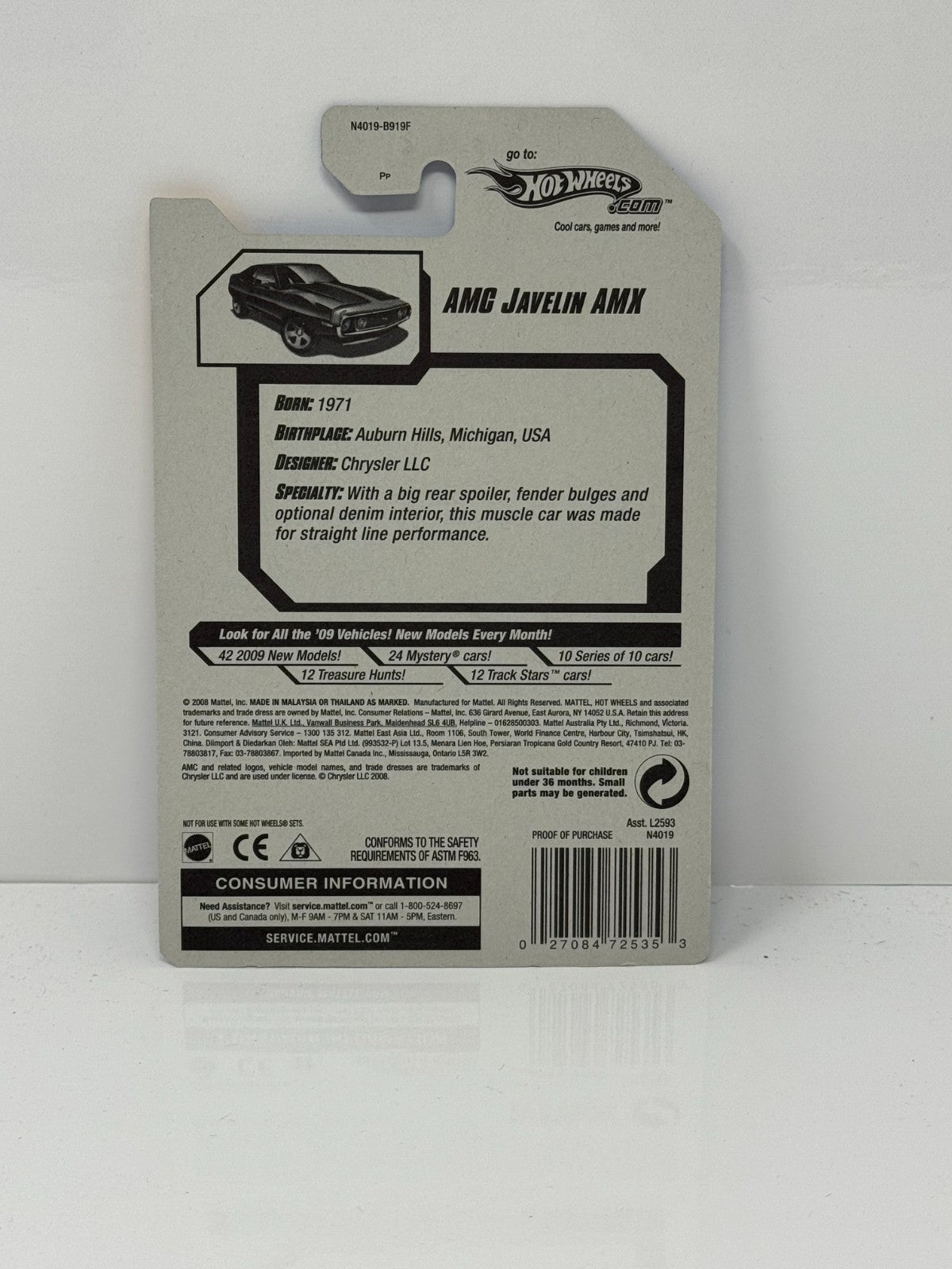 Hot Wheels 2009 New Models AMC Javelin AMX Black 1:64 Diecast Factory Sealed