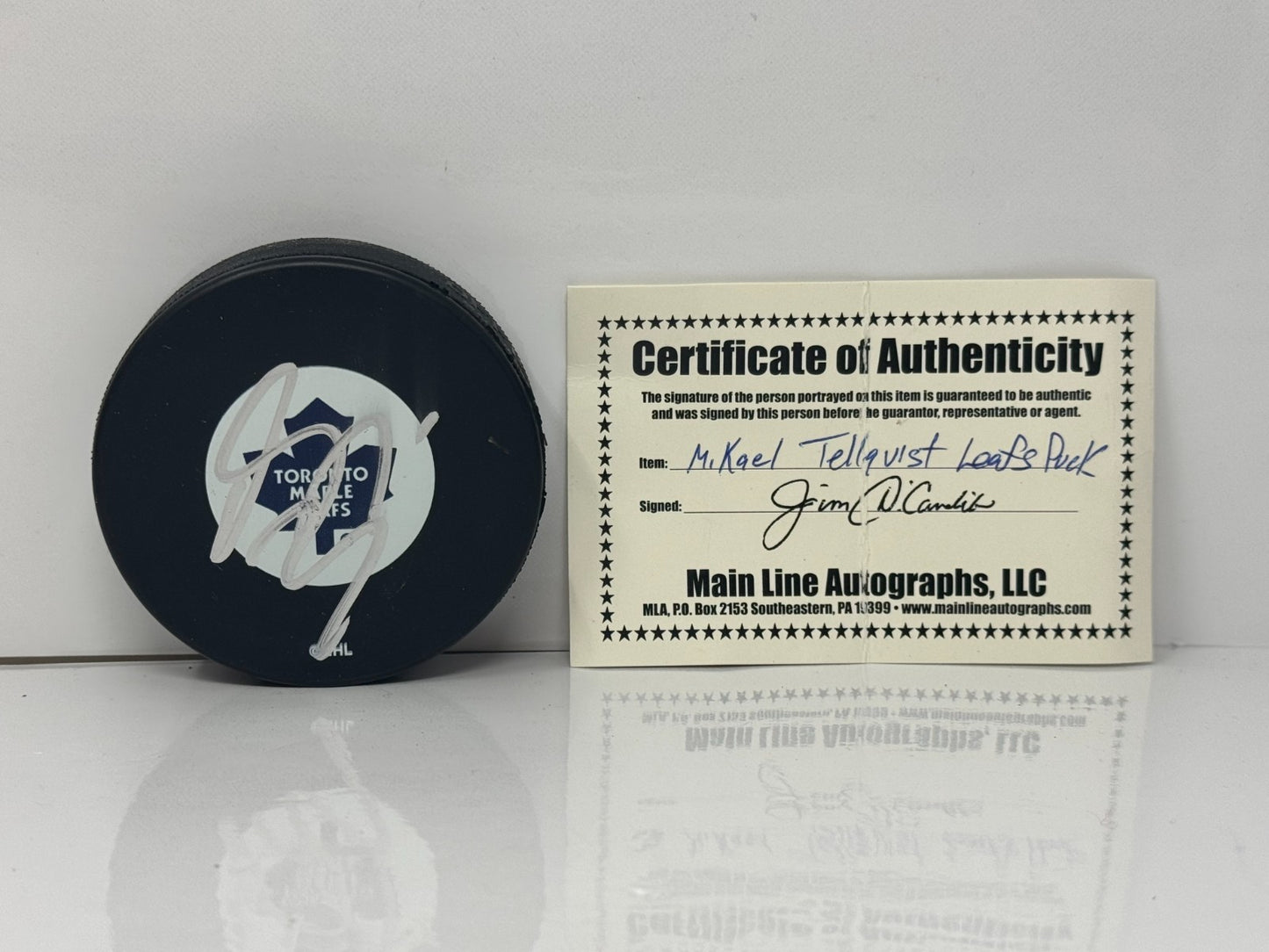Mikael Tellqvist Toronto Maple Leafs Signed NHL Autograph Puck Silver Auto
