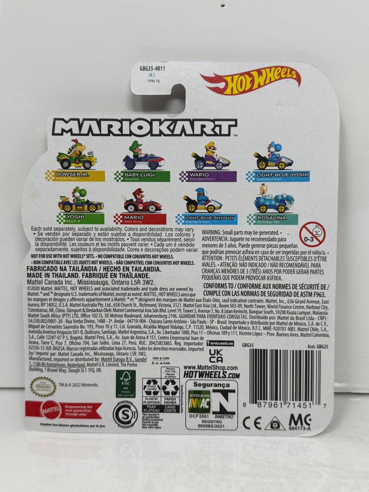 Hot Wheels Mario Kart Light-Blue Yoshi Standard Kart 1:64 Diecast