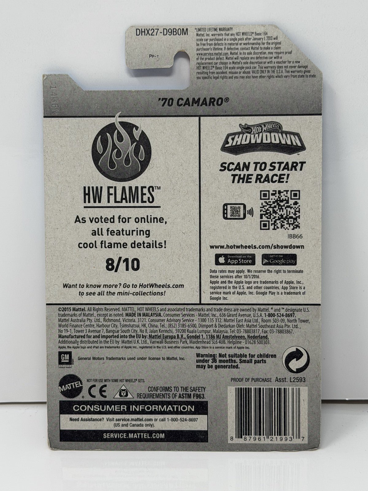 Hot Wheels HW Flames 1970 Chevrolet Camaro 1:64 Diecast Black