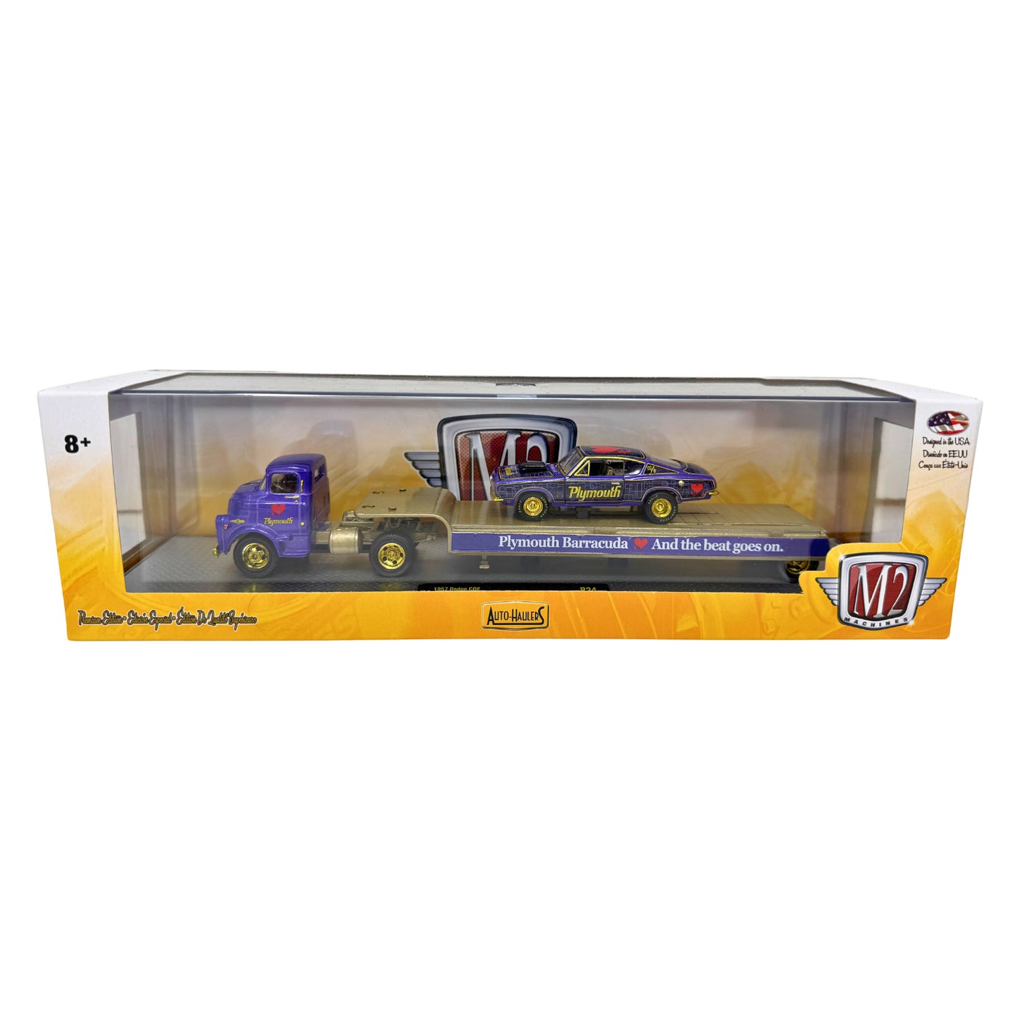 M2 Machines Auto Haulers Dodge COE & 1968 Plymouth Barracuda HEMI 1:64 Diecast