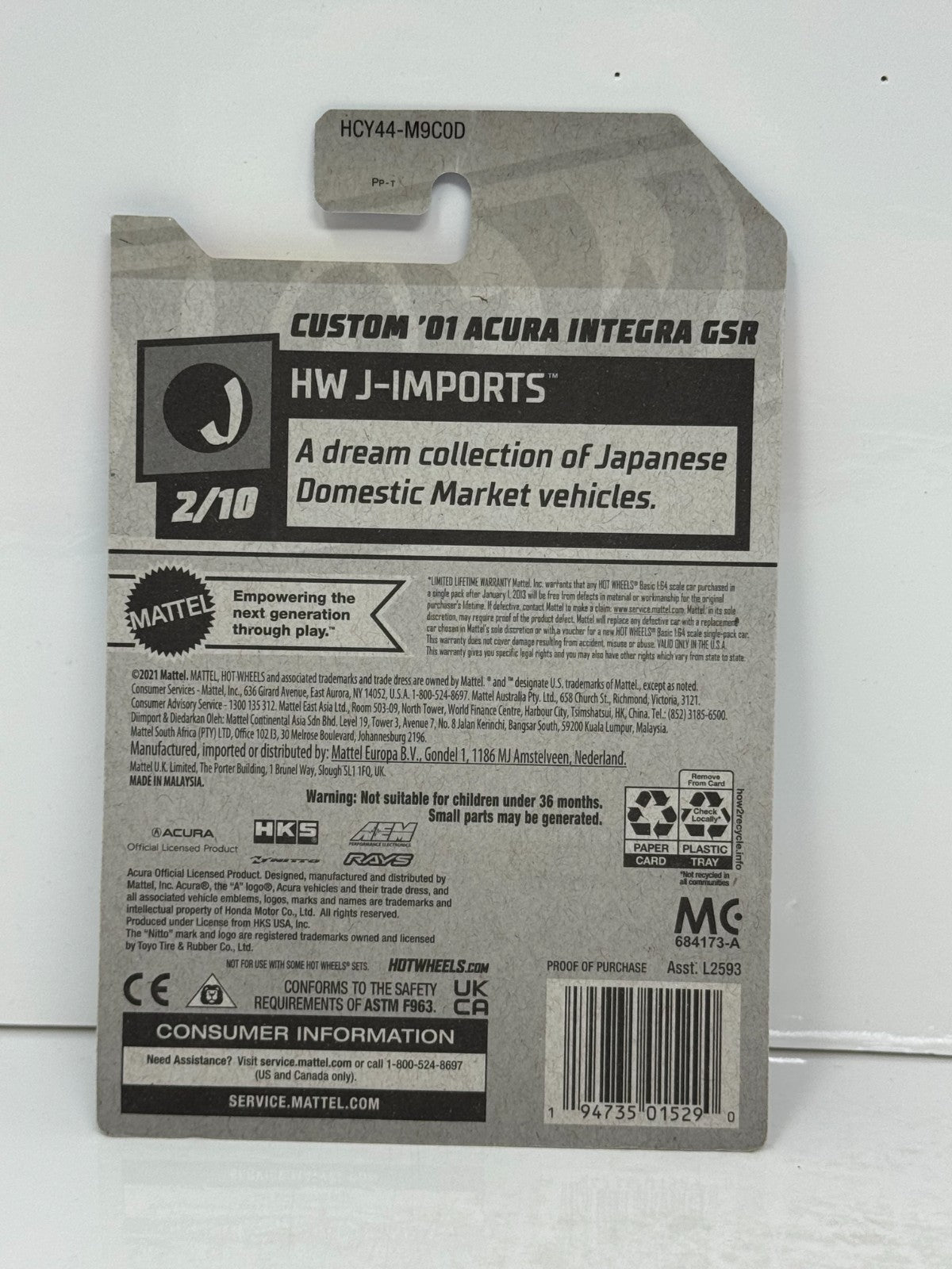 Hot Wheels J-Imports Custom 2001 Acura Integra GSR 1:64 Diecast Blue