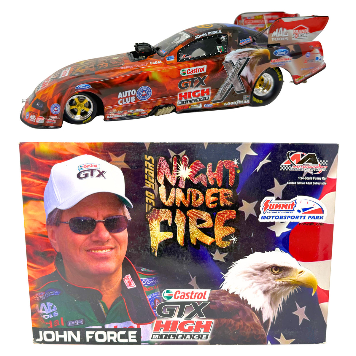 Motorsports Authentics NHRA John Force Night Under Fire Funny Car 1:24 Diecast