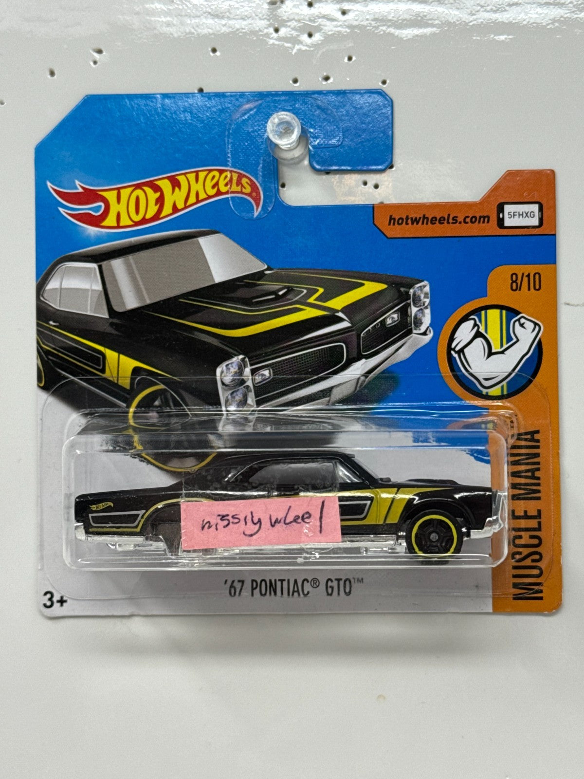 Hot Wheels Muscle Mania 1967 Pontiac GTO 1:64 Diecast ERROR MISSING WHEEL