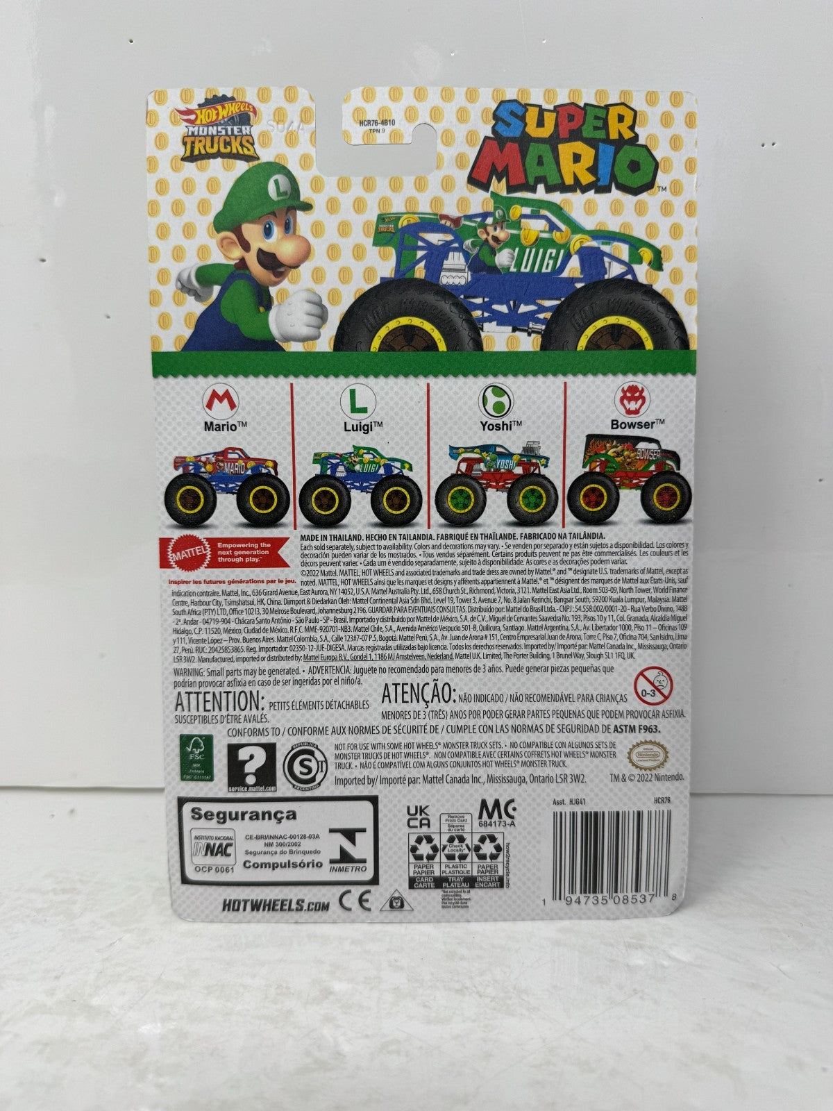 2022 Super Mario Hot Wheels Monster Trucks Mario LUIGI Bowser Yoshi COMPLETE SET