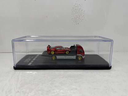 Ferrari F40 & Transporter 1:64 Diecast with Display Case has Custom Real Riders Tire & Paint Job