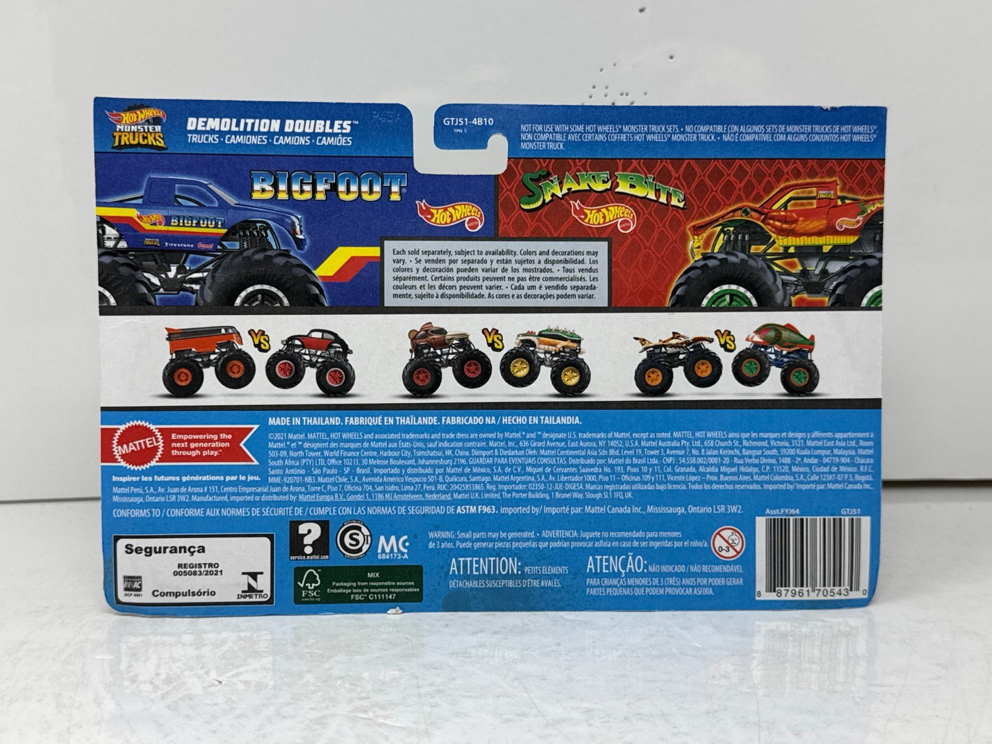 Hot Wheels Monster Trucks Bigfoot vs Snake Bite Demolition Doubles 1:64 Diecast