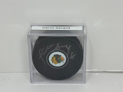 Denis Savard Chicago Blackhawks Signed NHL Autograph Puck Silver Auto