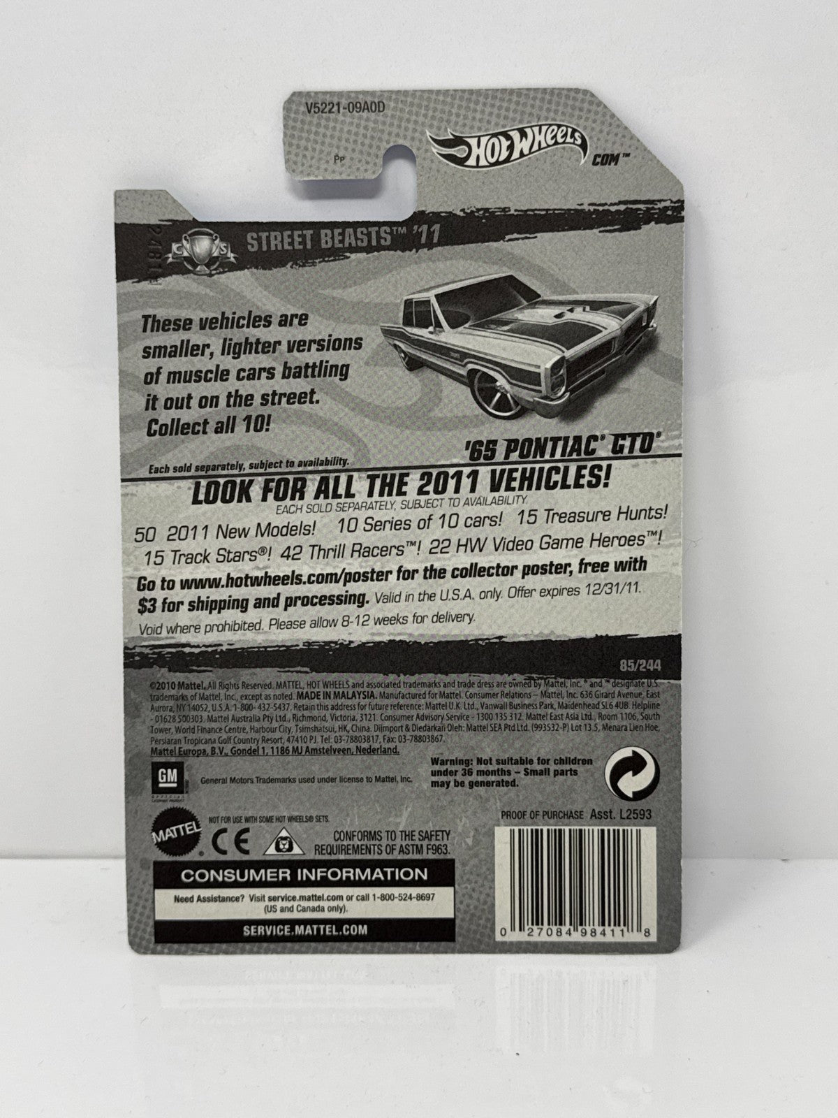 Hot Wheels Street Beasts 1965 Pontiac GTO 1:64 Diecast Factory Sealed