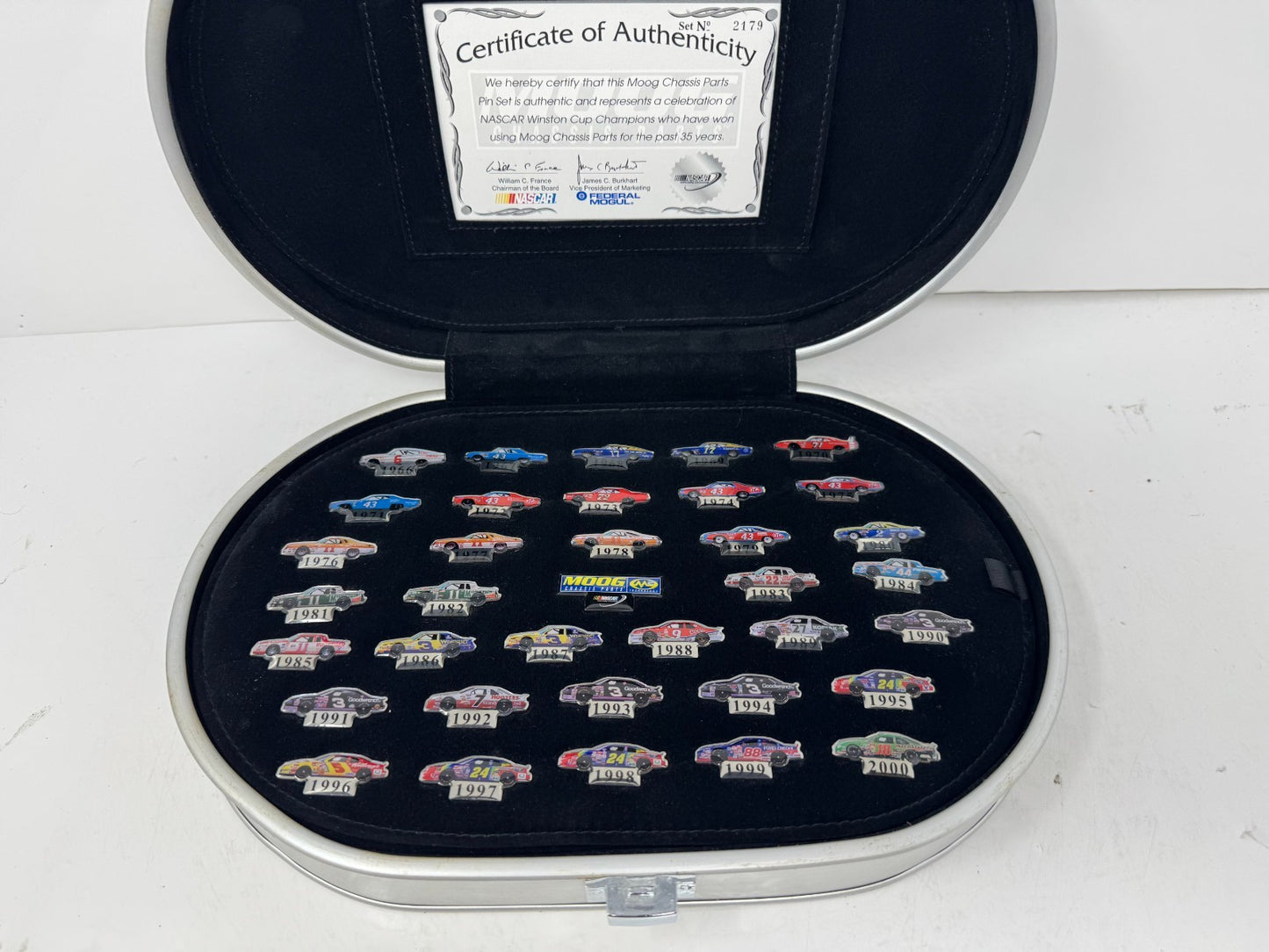 NASCAR Moog Chassis Parts 36 Pin Set Winston Cup Champions w/ Display Case RARE