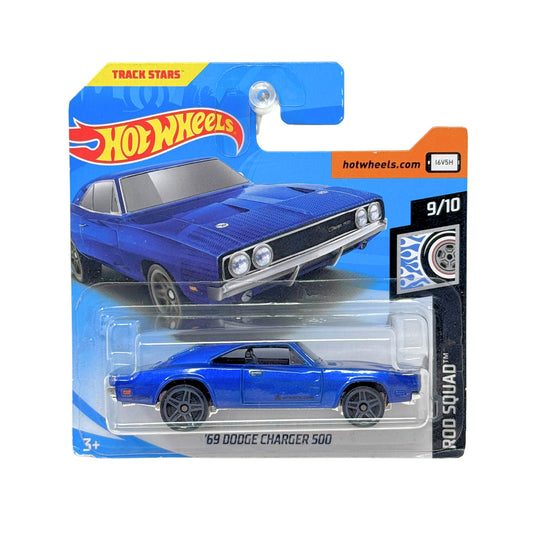 Hot Wheels Rod Squad 1969 Dodge Charger 500 1:64 Diecast Short Card Blue