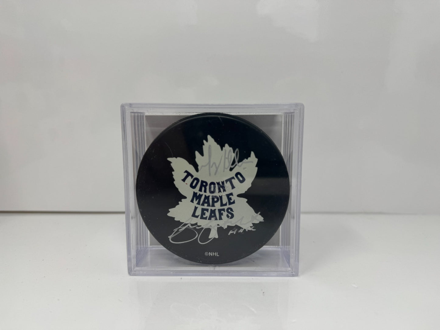 Chris Cuthbert & Greg Millen Maple Leafs Broadcasters Signed Puck Autos