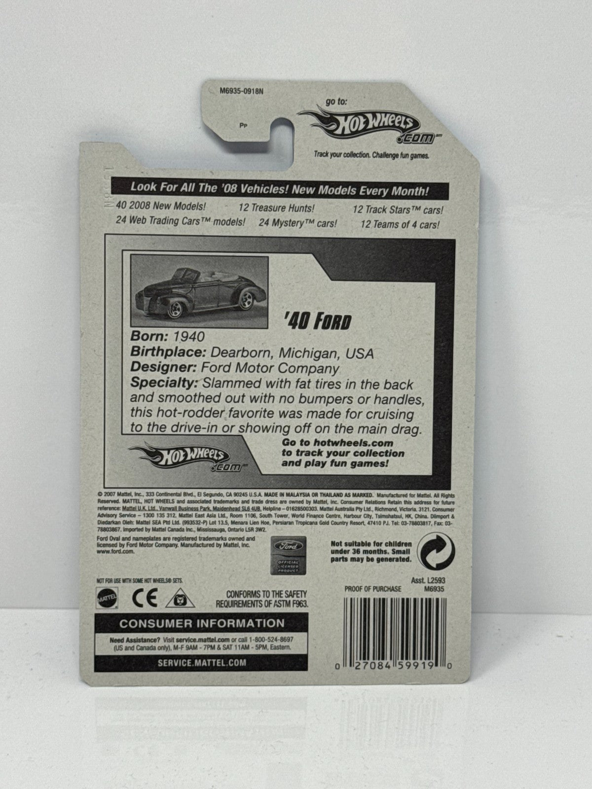 Hot Wheels All Stars 1940 Ford 1:64 Diecast Factory Sealed