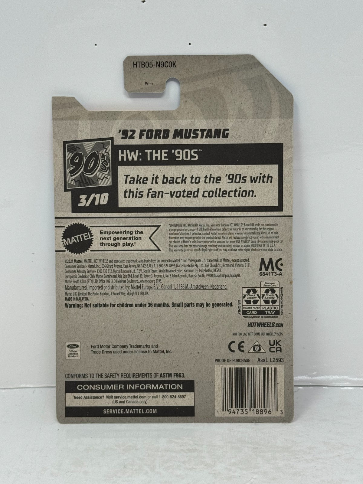 Hot Wheels The 90s 1992 Ford Mustang 1:64 Diecast Factory Sealed