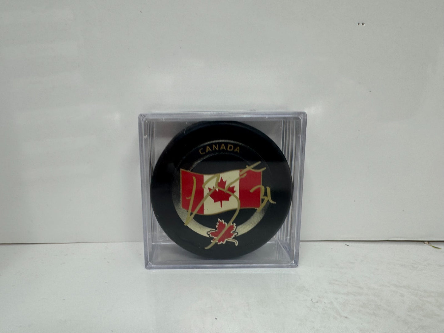 Laurent Brossoit Team Canada Signed NHL Autograph Puck Gold Auto