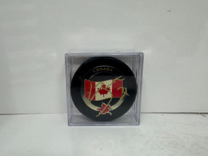 Laurent Brossoit Team Canada Signed NHL Autograph Puck Gold Auto