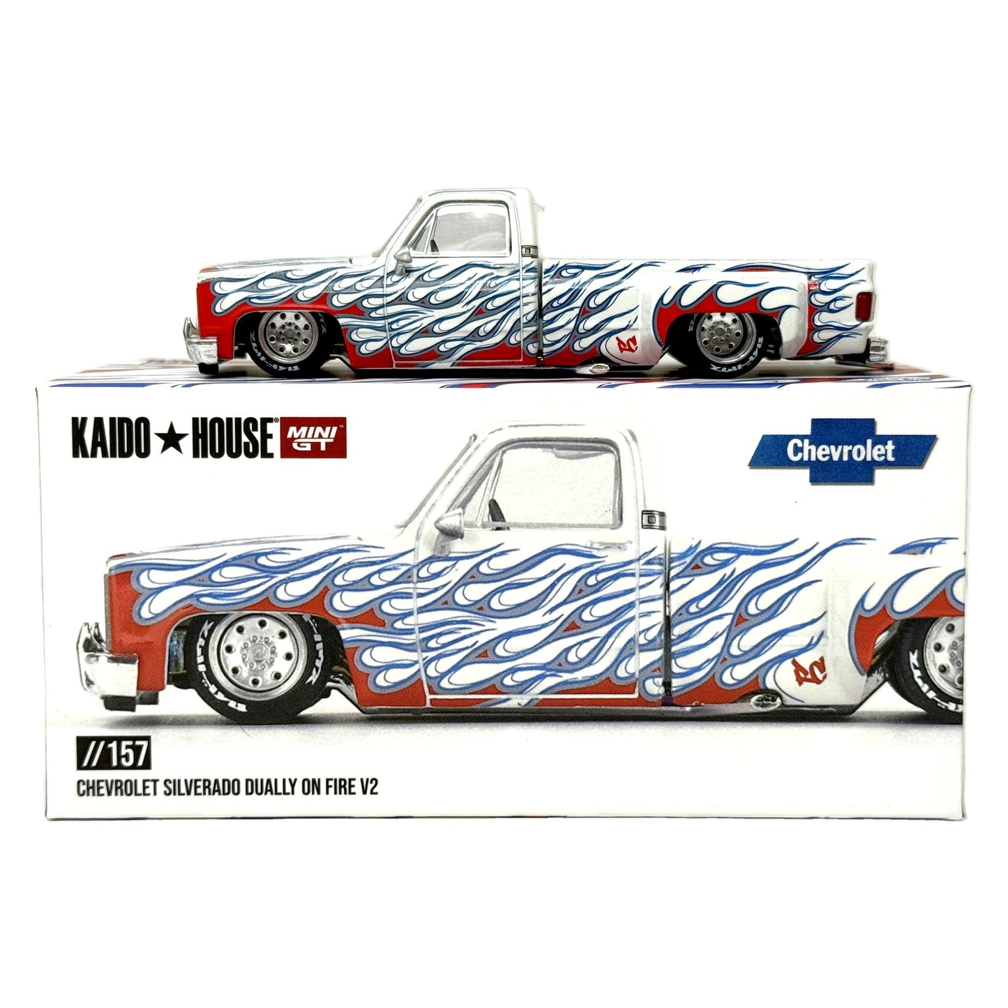 Kaido House MINI GT Chevrolet Silverado Dually On Fire V2 1:64 Diecast
