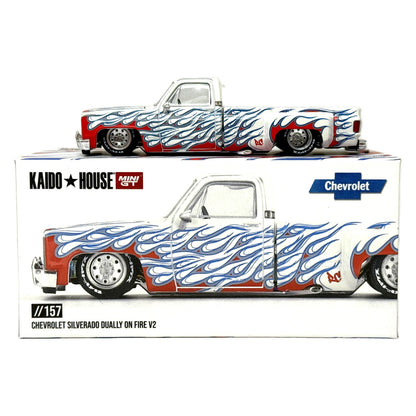 Kaido House MINI GT Chevrolet Silverado Dually On Fire V2 1:64 Diecast