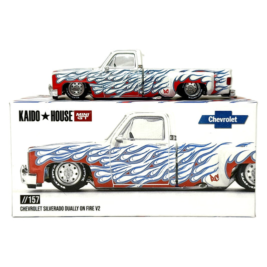 Kaido House MINI GT Chevrolet Silverado Dually On Fire V2 1:64 Diecast