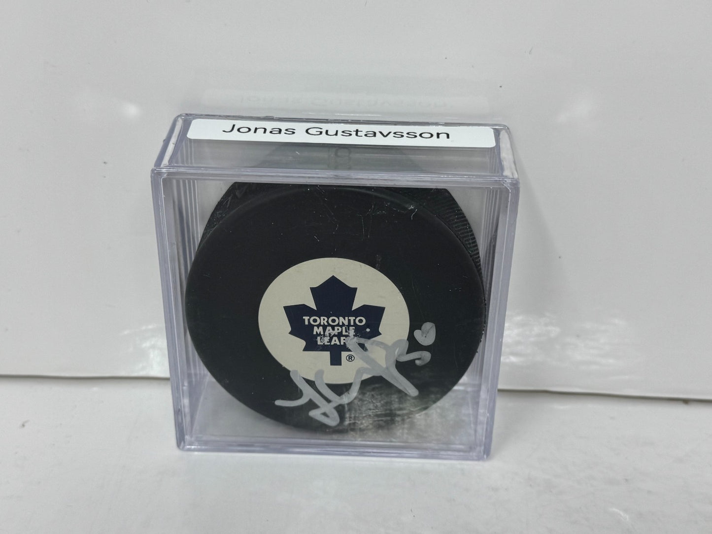 Jonas Gustavsson Toronto Maple Leafs Signed NHL Autograph Puck Silver Auto
