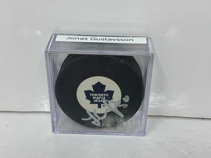 Jonas Gustavsson Toronto Maple Leafs Signed NHL Autograph Puck Silver Auto