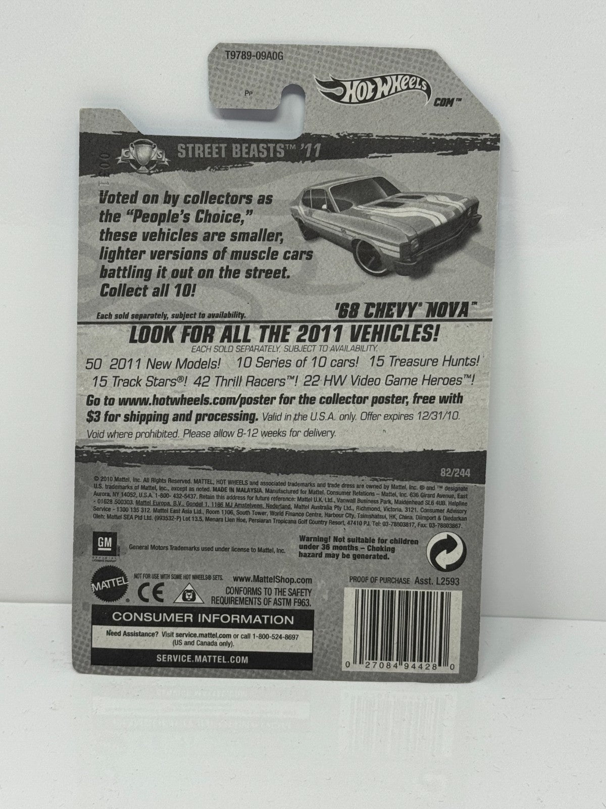 Hot Wheels Street Beasts ’11 1968 Chevy Nova 1:64 Diecast Factory Sealed