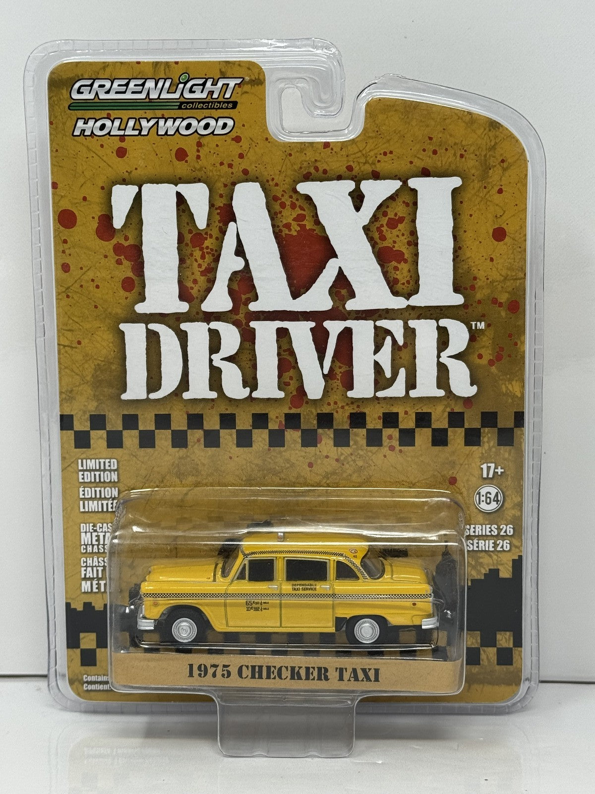 GreenLight Hollywood Taxi Driver 1975 Checker Taxi 1:64 Diecast Yellow