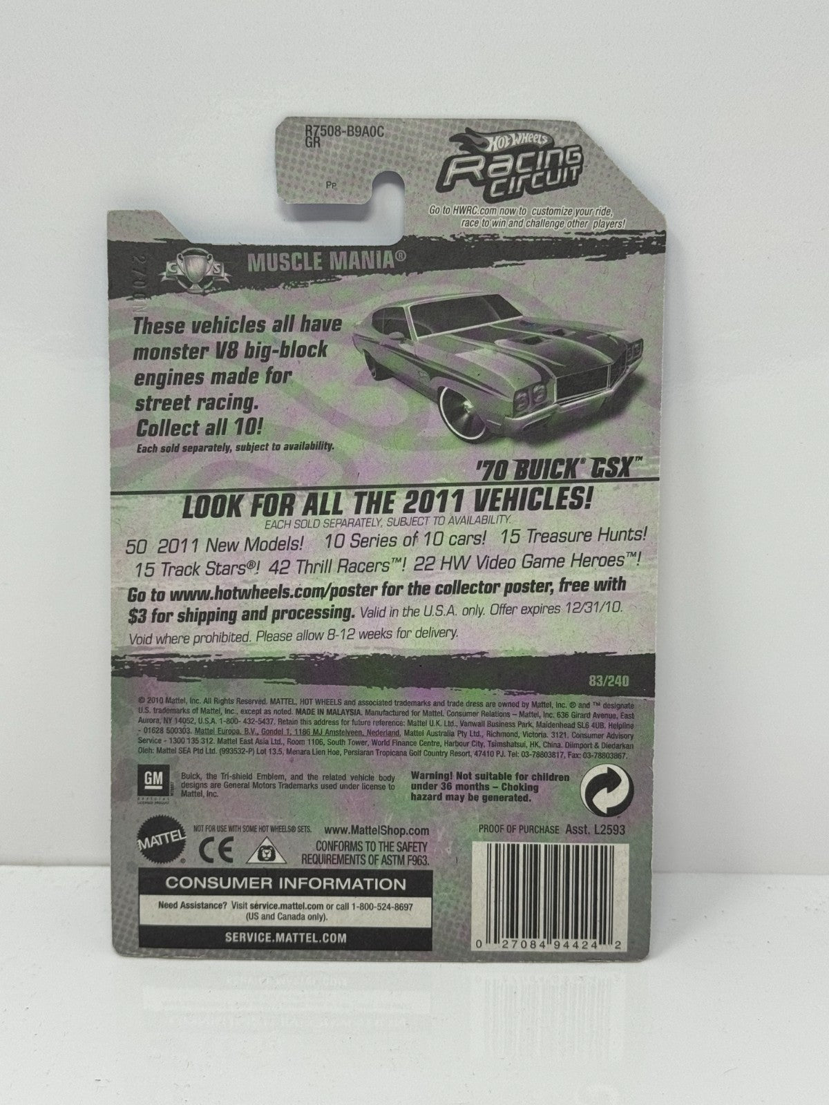 Hot Wheels Muscle Mania 1970 Buick GSX 1:64 Diecast Factory Sealed