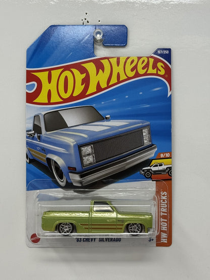 Hot Wheels Hot Trucks 1983 Chevy Silverado 1:64 Diecast Green Custom Real Riders