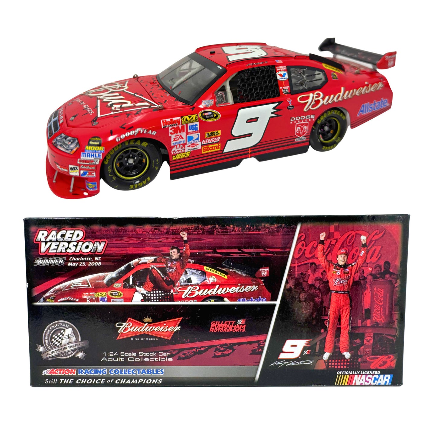 Action NASCAR #9 Kasey Kahne Budweiser Coke 600 Race Win 2008 1:24 Diecast