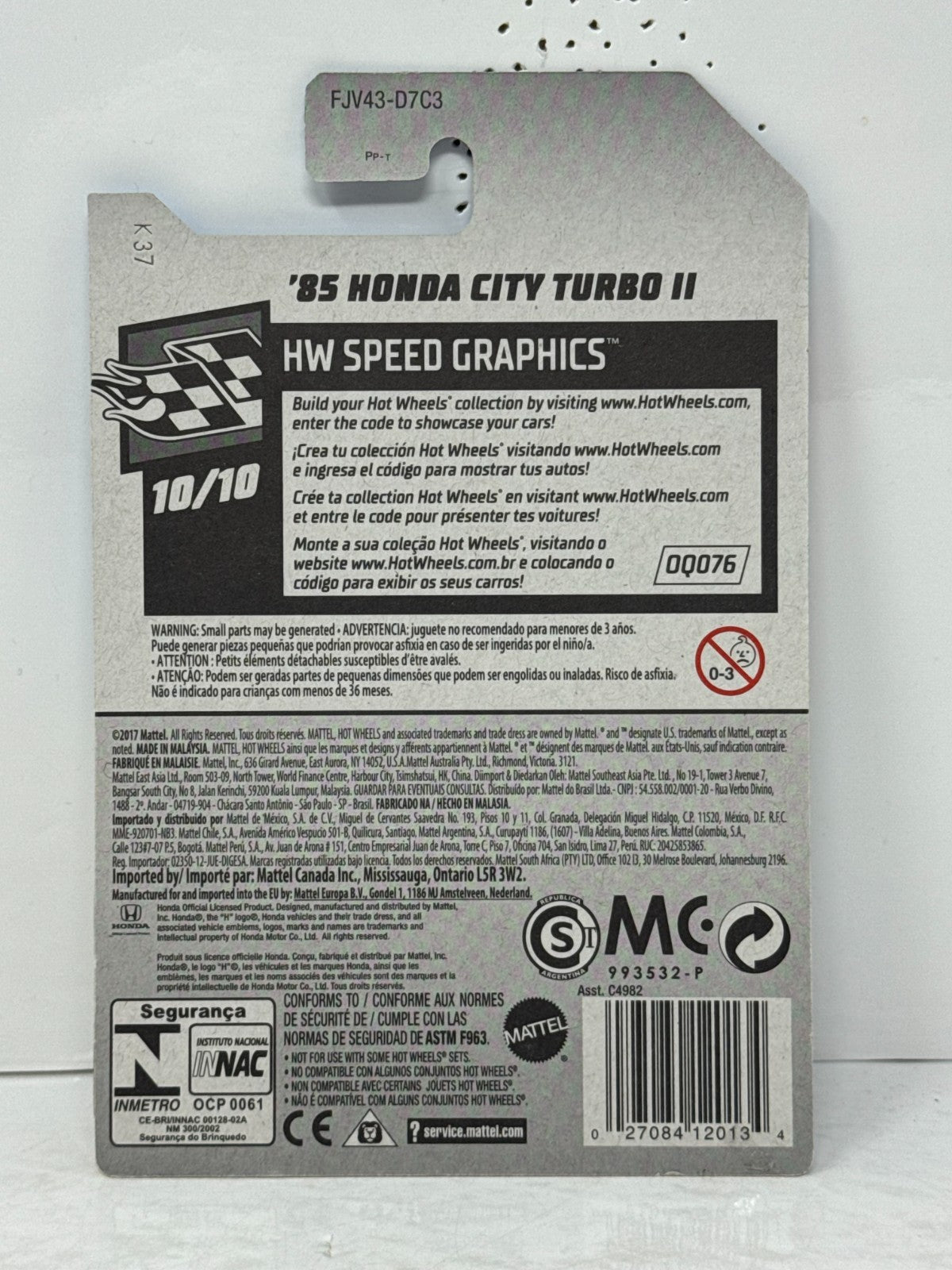 Hot Wheels Speed Graphics 1985 Honda City Turbo 1:64 Diecast ERROR SMASHED ROOF