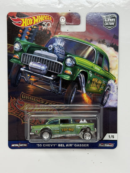 Hot Wheels Drag Strip Demons 1955 Chevy Bel Air Gasser 1:64 Diecast Real Riders