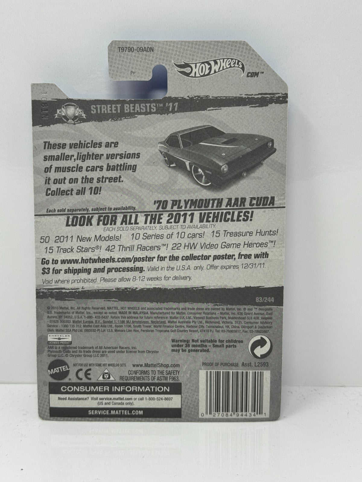 Hot Wheels Street Beasts 1970 Plymouth AAR Cuda 1:64 Diecast Factory Sealed