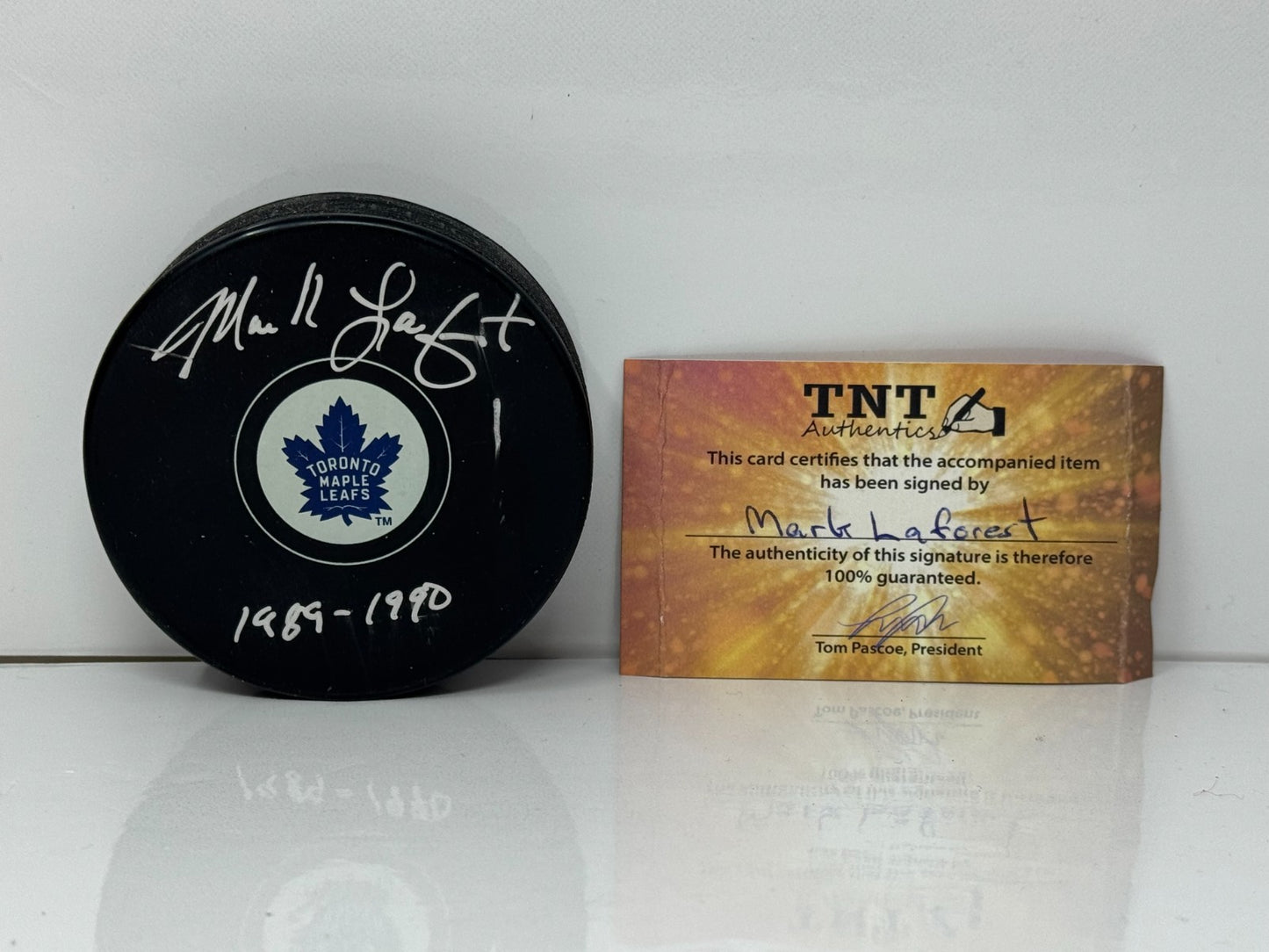 Mark Laforest Toronto Maple Leafs Signed NHL Autograph Puck Silver Auto