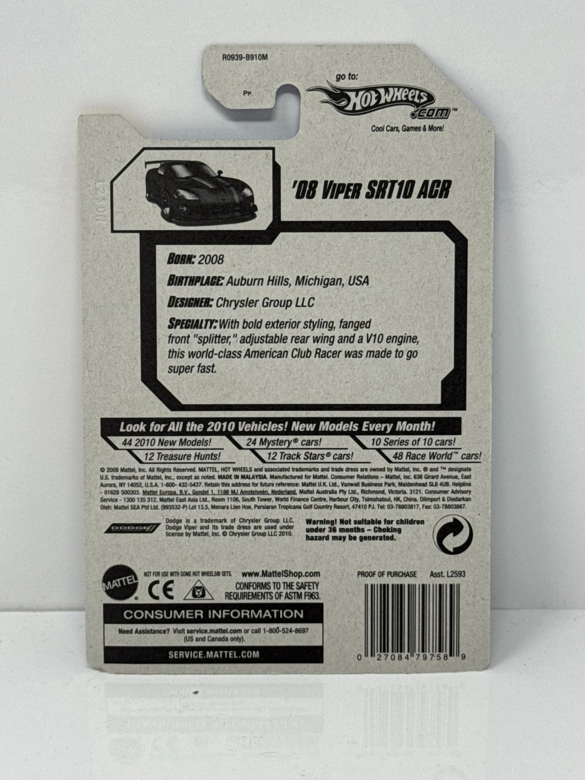 Hot Wheels Dream Garage 2008 Dodge Viper SRT10 ACR 1:64 Diecast Factory Sealed