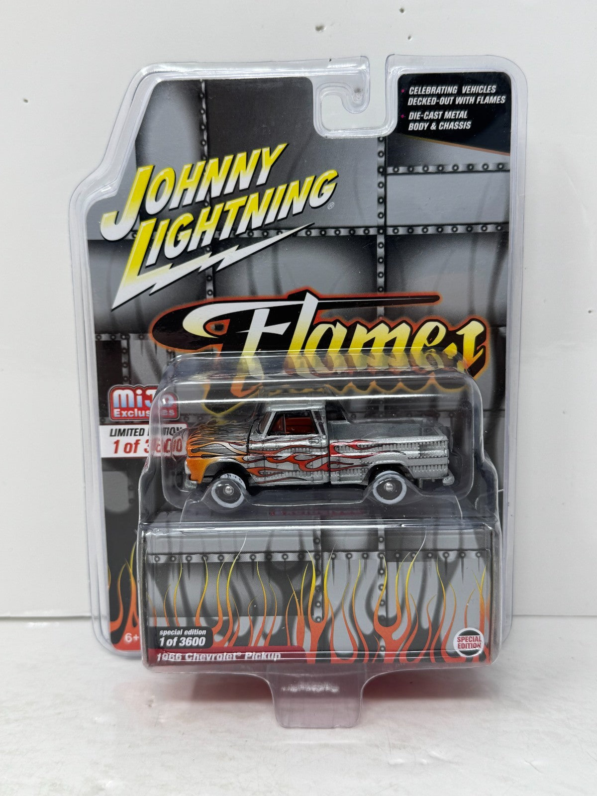 Johnny Lightning Flames 1966 Chevrolet Pickup 1:64 Diecast