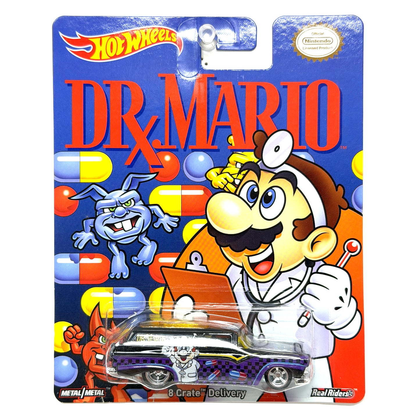 Hot Wheels Dr. Mario 8 Crate Delivery 1:64 Diecast Real Riders