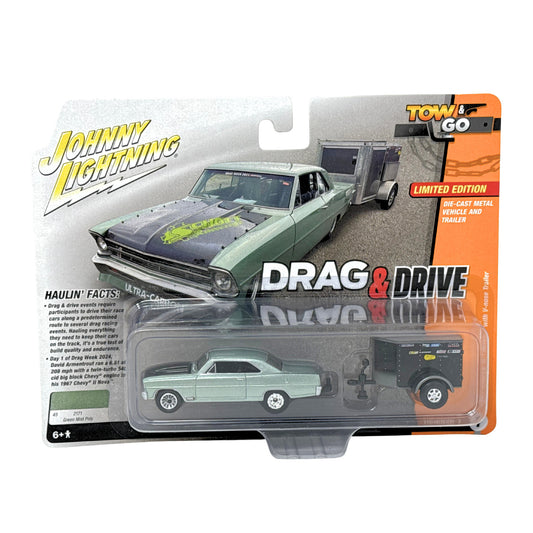 Johnny Lightning Drag & Drive 1967 Chevy II Nova w Trailer 1:64 Diecast