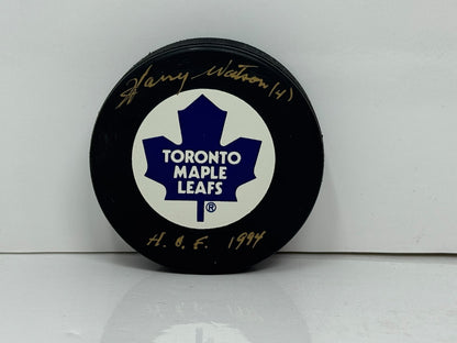 Harry Watson Toronto Maple Leafs Signed NHL Autograph Puck Gold Auto