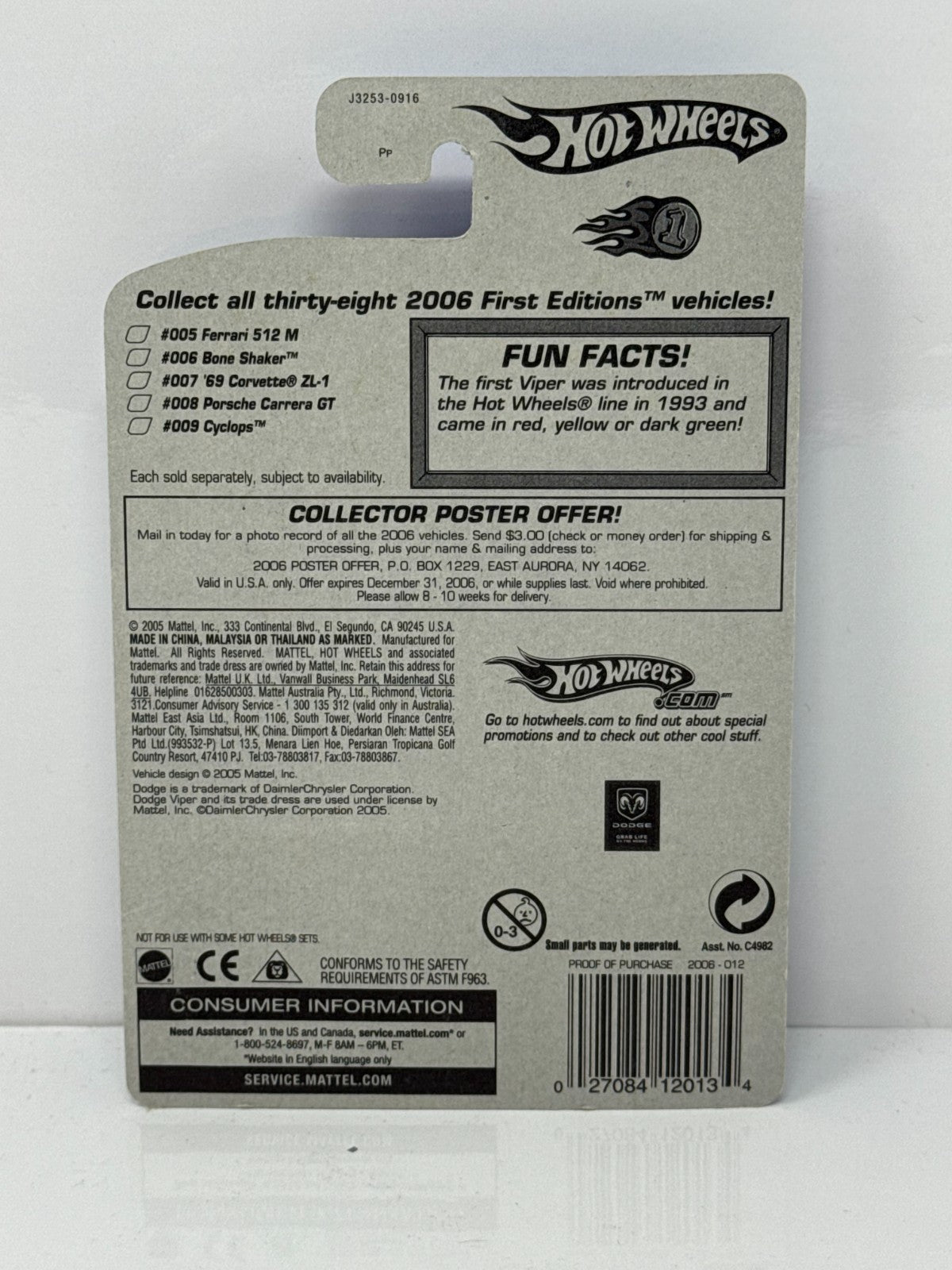 Hot Wheels First Editions 2005 Dodge Viper Coupe 1:64 Diecast Factory Sealed