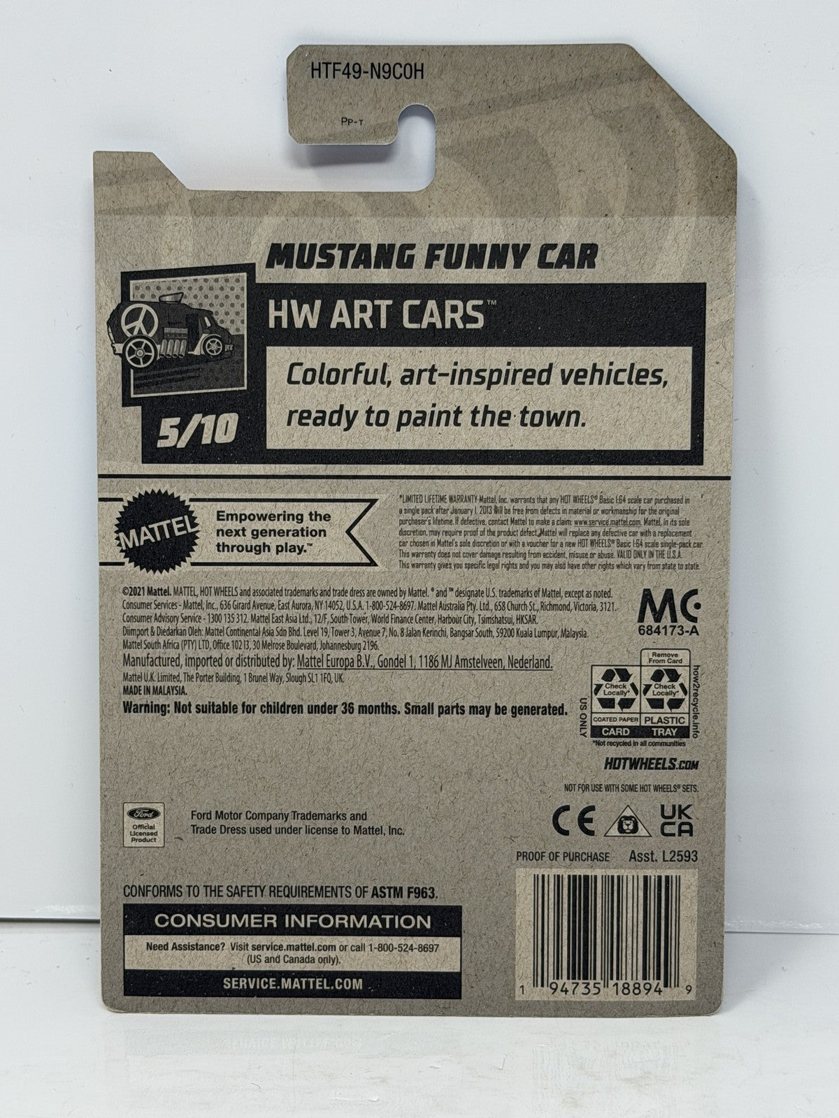 Hot Wheels ZAMAC HW Art Cars Mustang Funny Car 1:64 Diecast