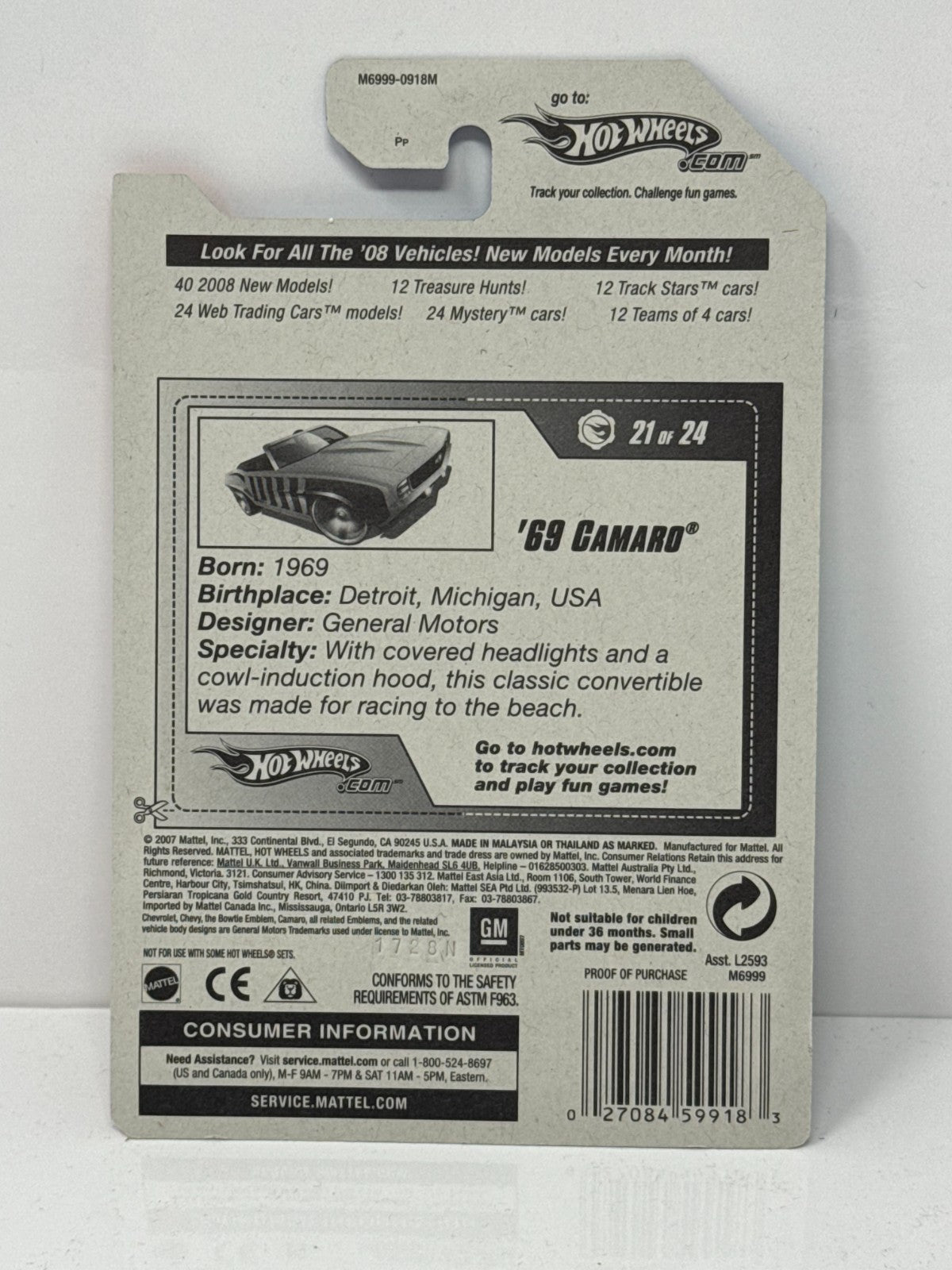 Hot Wheels Web Trading Cars 1969 Chevrolet Camaro 1:64 Diecast Factory Sealed V2