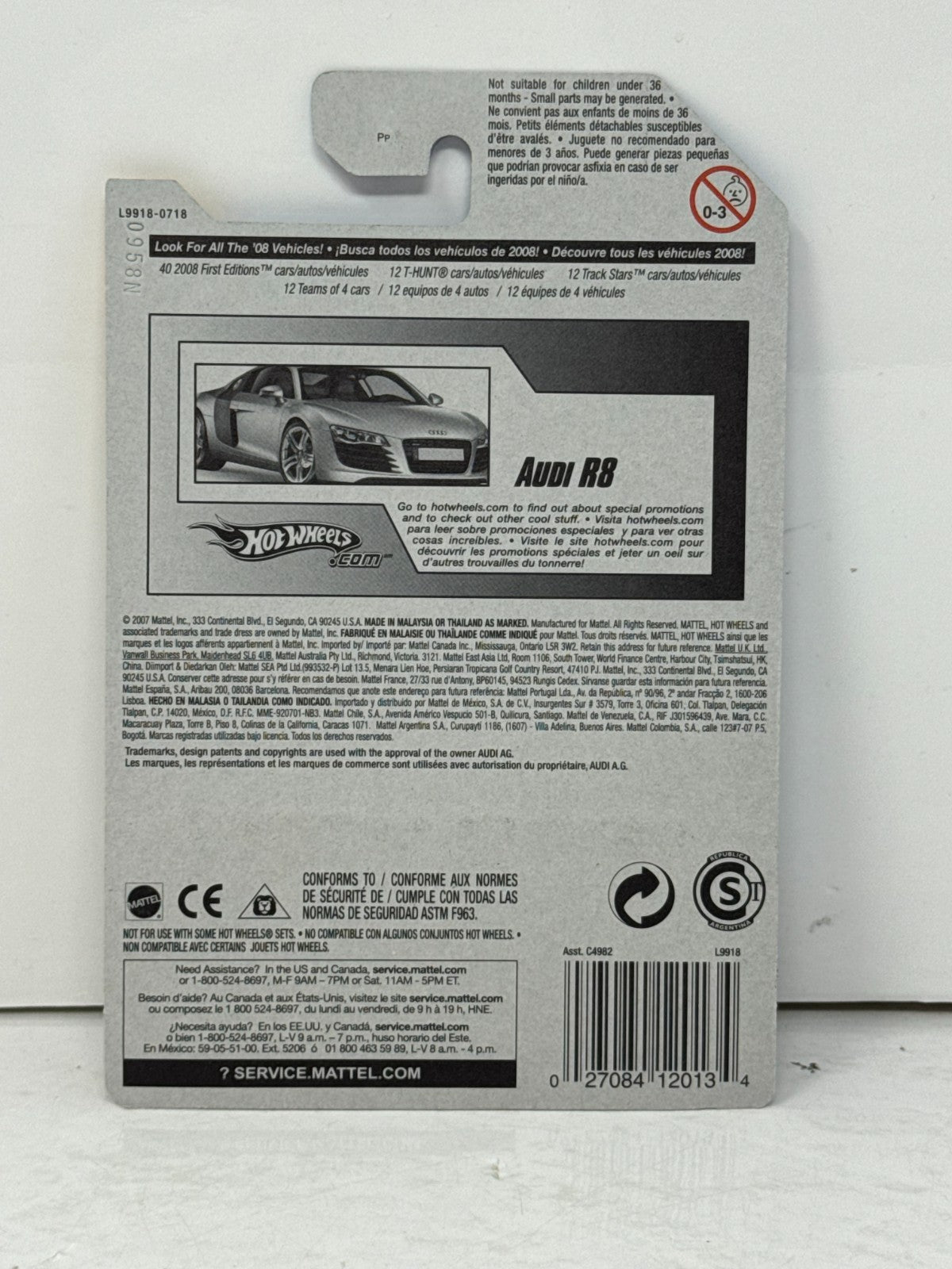 Hot Wheels First Editions 2008 Audi R8 1:64 Diecast Black V2