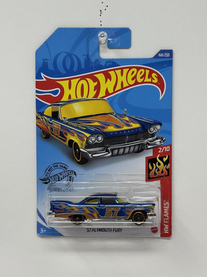 Hot Wheels Flames 1957 Plymouth Fury 1:64 Diecast Blue
