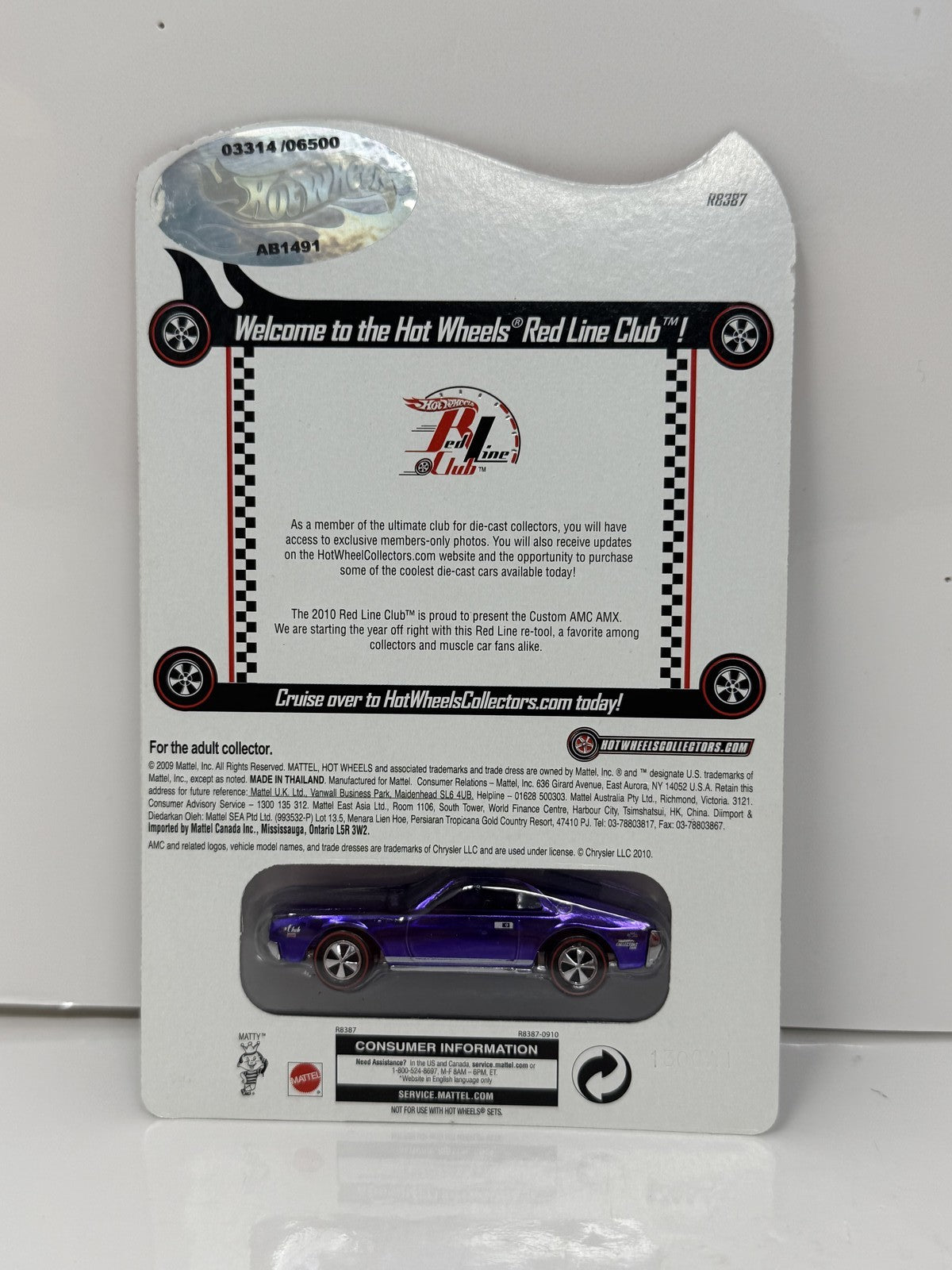 Hot Wheels RLC Red Line Club 2010 Club Exclusive Custom AMC AMX 1:64 Diecast