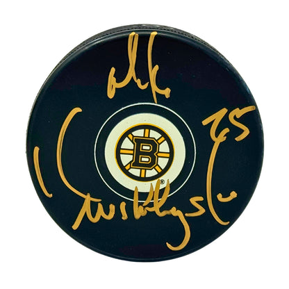 Mike Krushelnyski Boston Bruins Signed NHL Autograph Puck Gold Auto