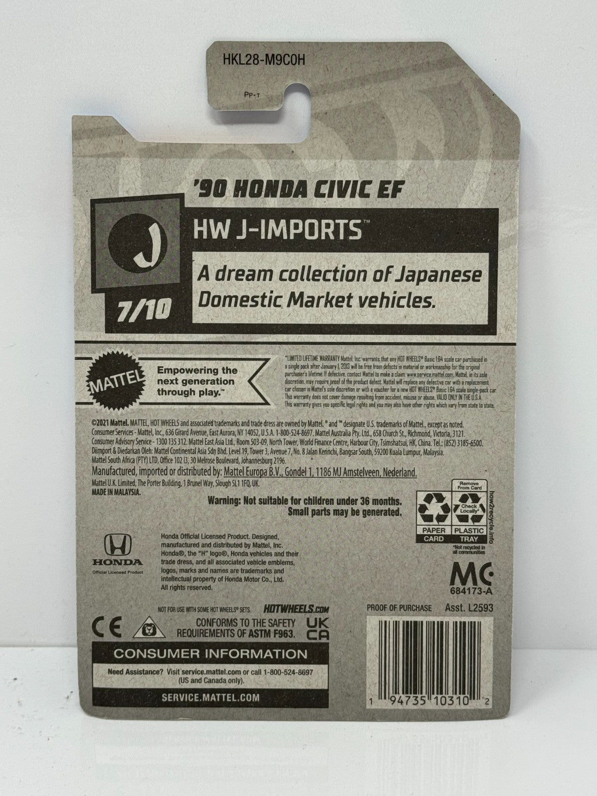 Hot Wheels HW J-Imports 1990 Honda Civic EF ZAMAC 1:64 Diecast